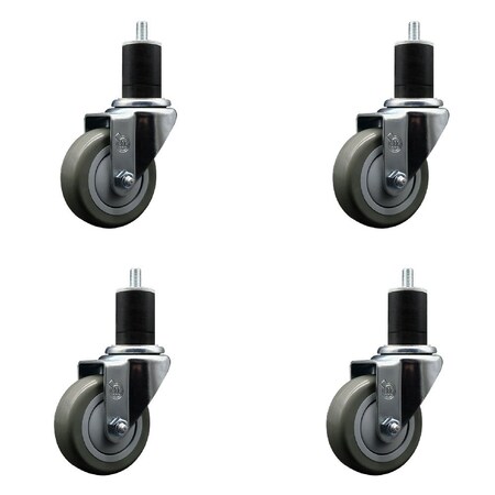 Service Caster 3.5'' Gray Poly Wheel Swivel 1-3/4'' Expanding Stem Caster Set, 4PK SCC-EX20S3514-PPUB-134-4
